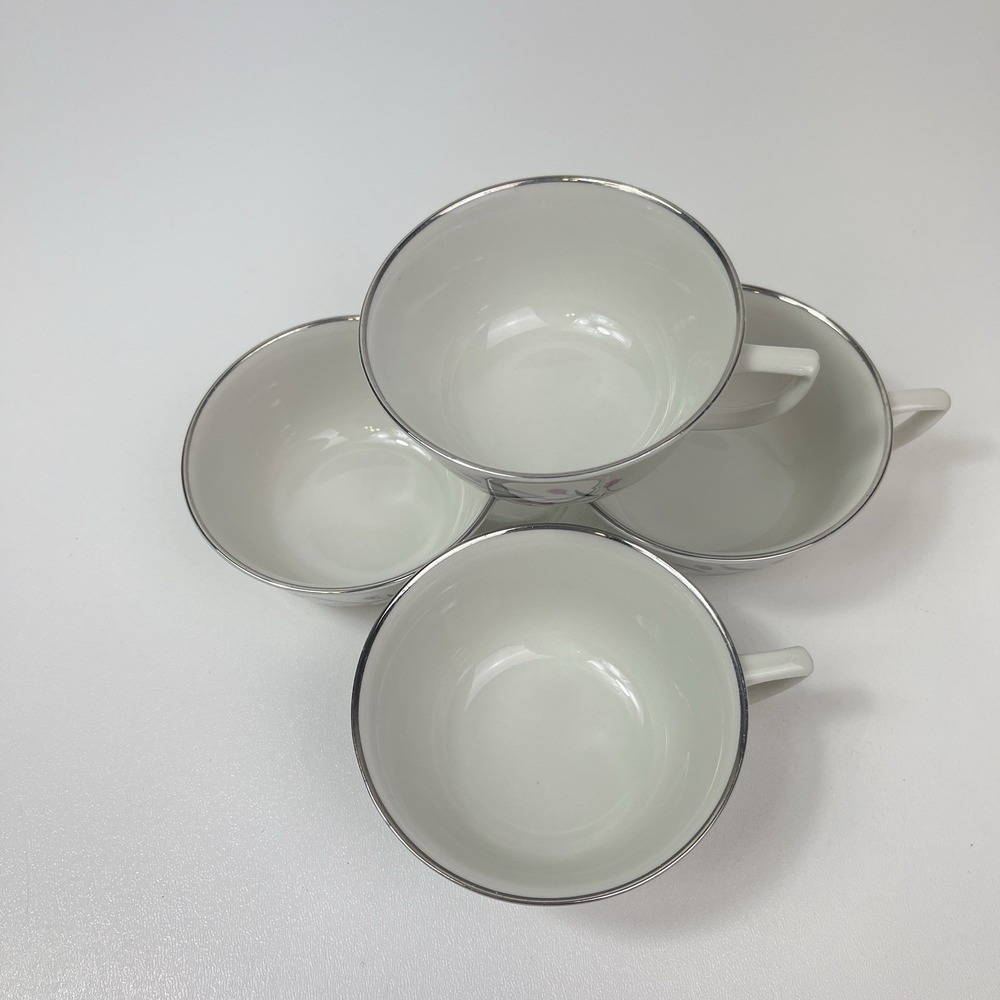 Embassy USA China Tru Tone Footed Tea Cups Pink‎ Flowers Gray Platinum Rim - Picture 5 of 12